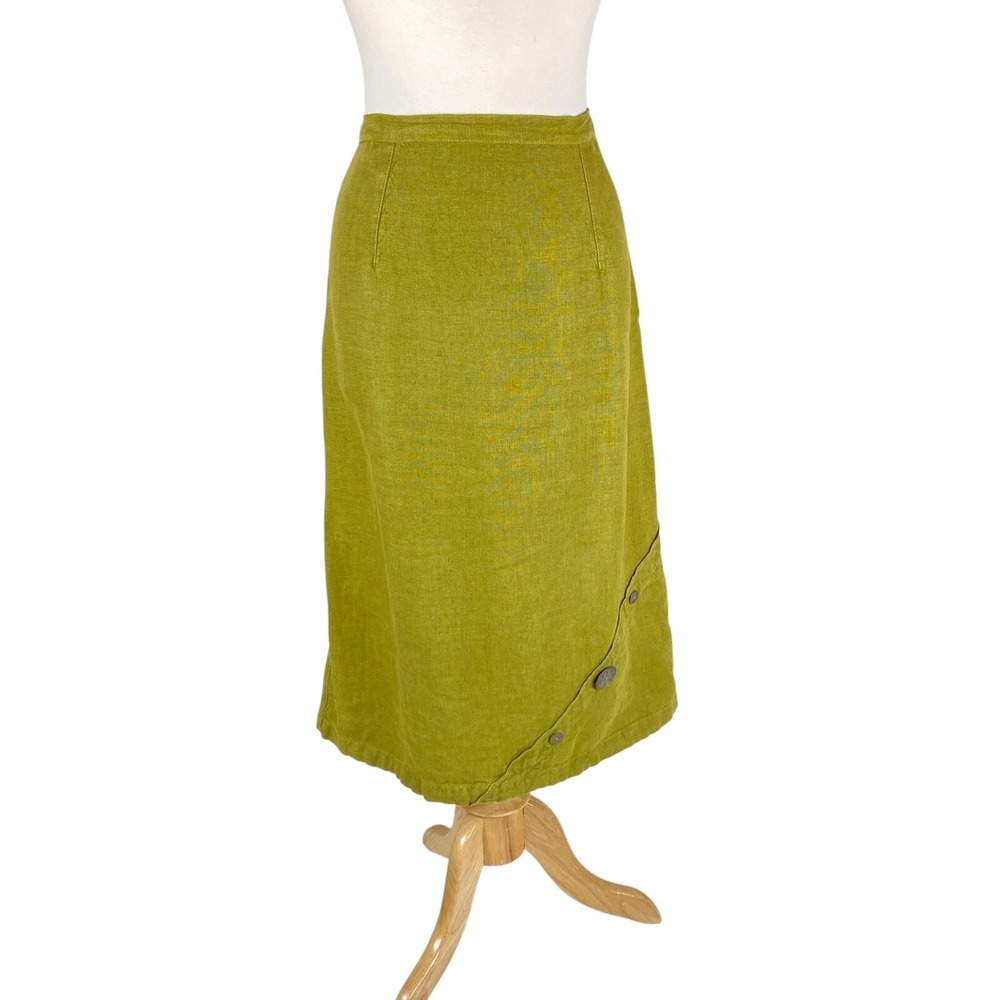 Heteroclite Linen Skirt size 8/10 Green Midi A-line Lagenlook Vintage